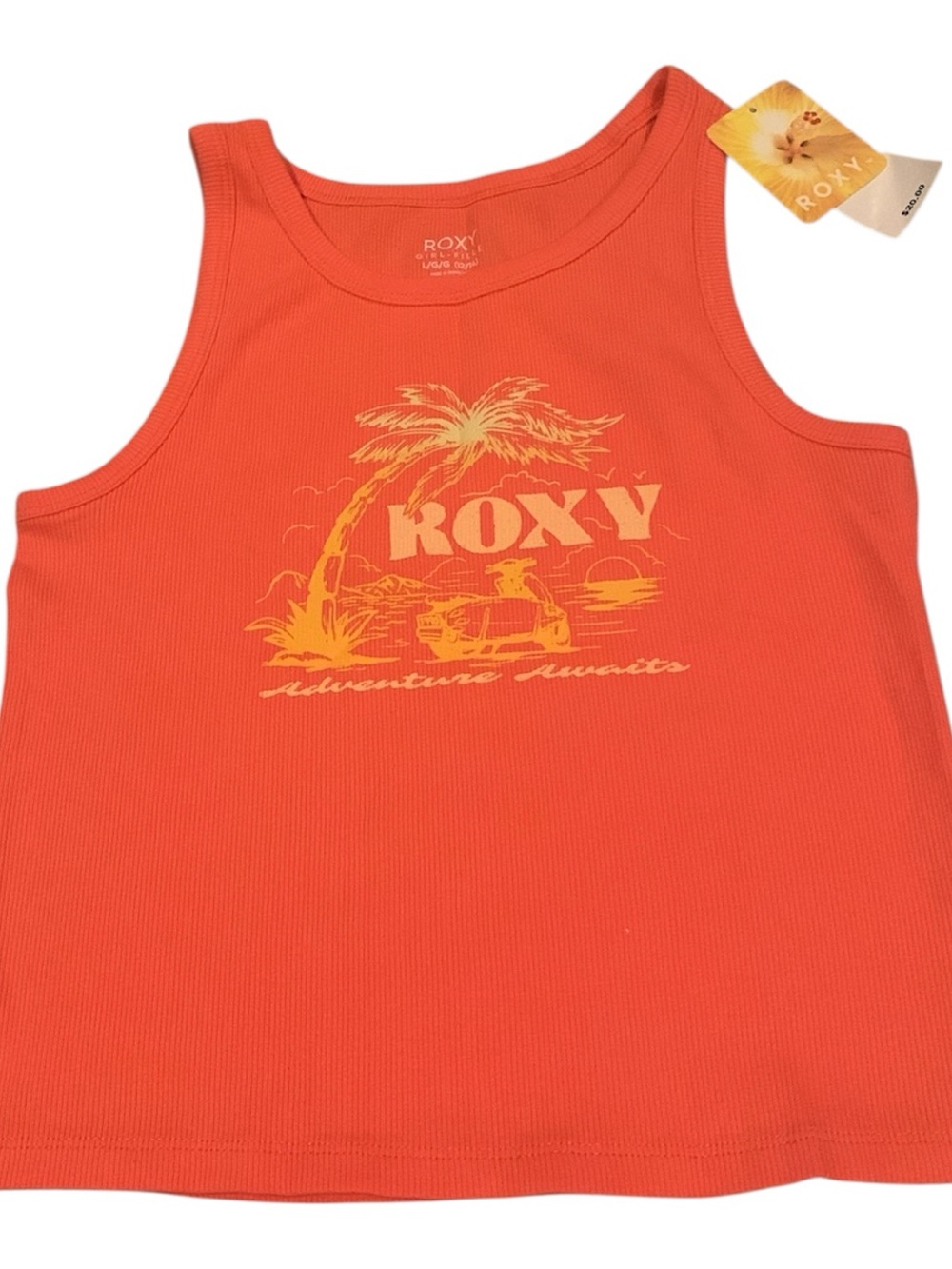 Roxy Girls Orange Tank with Yellow Beach Graphic